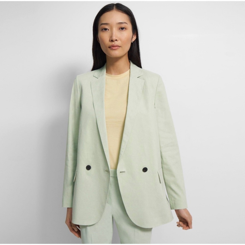 Theory DB Boy JKT Eco Crunch Mint Green Linen Blend Blazer Size 4 M0203111